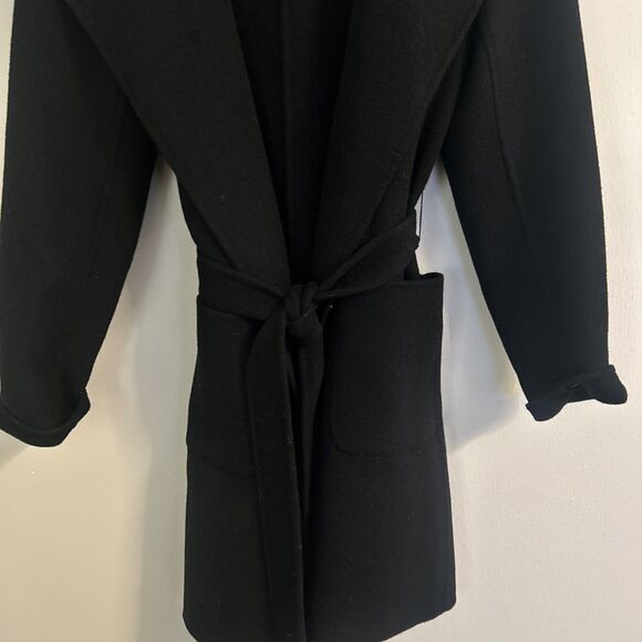 Elie Tahari Wrap Coat Women’s Small Black 60% Wool Blend Belted Shawl Collar - Picture 4 of 5